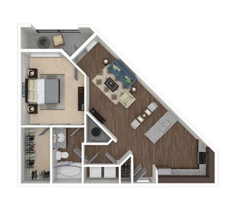 Floor plan for 1 bed, 1 bath, 815 sqft